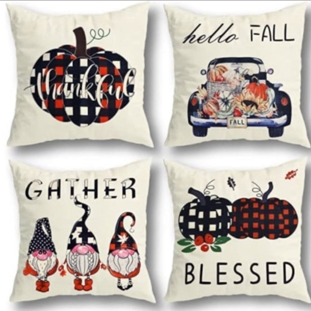 Farmhouse Throw Pillow Cases Buffalo Plaid Pumpkin Gnomes
